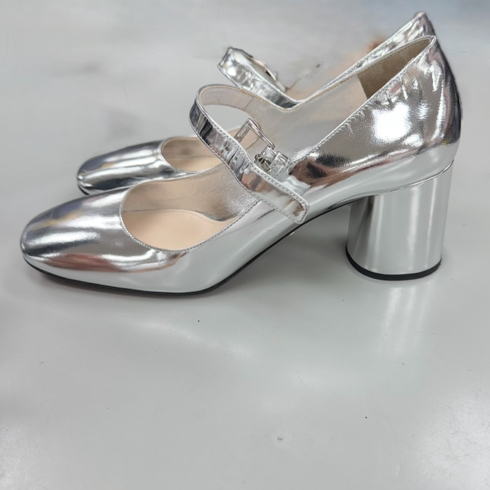 Prada Metallic Leather Mary Jane Pumps Silver - image 1